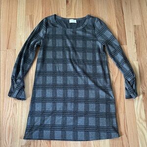 Everly Shift Mini Dress Womens Large Gray Plaid Long Sleeve Preppy Academia Fall